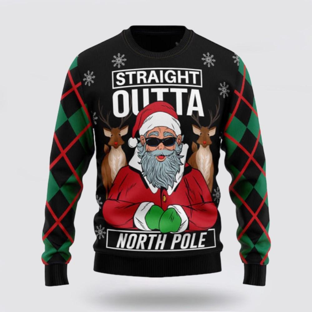 Santa Claus Sweater, Santa Claus Straight Outta North Pole Ugly Sweater, Funny Santa Sweaters, Santa Claus Outfit History