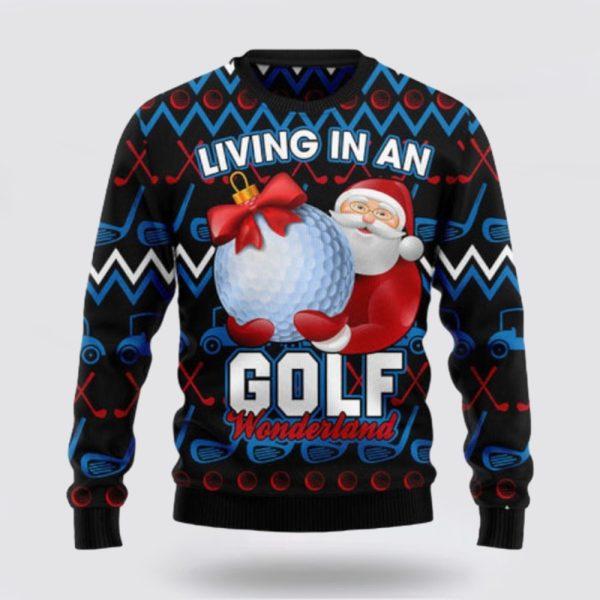 Santa Claus Sweater, Santa Clause Golf Wonderland Ugly Sweater, Funny Santa Sweaters, Santa Claus Outfit History
