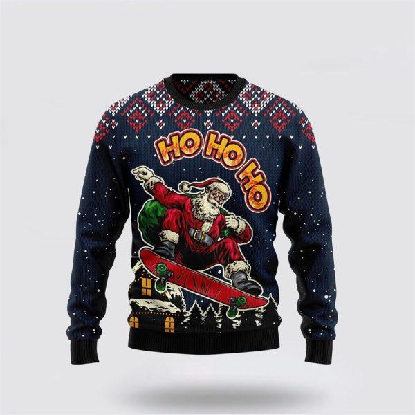 Santa Claus Sweater, Skater Santa Claus Ho Ho Ho Ugly Christmas Sweater, Santa Claus Outfit History