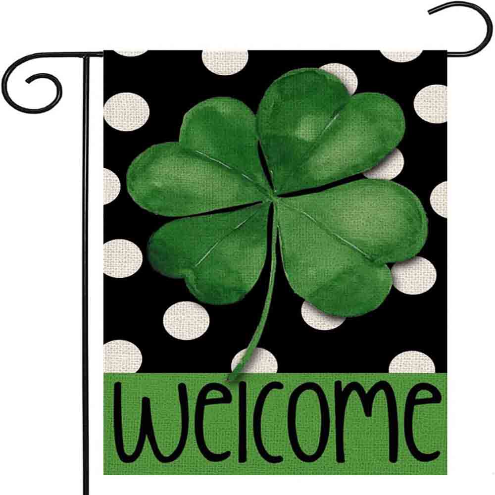 St Patrick’s Day Flag, Big Shamrock Dot Pattern Lucky Gift For St Patrick Day, St Patrick’s Day Garden Flag
