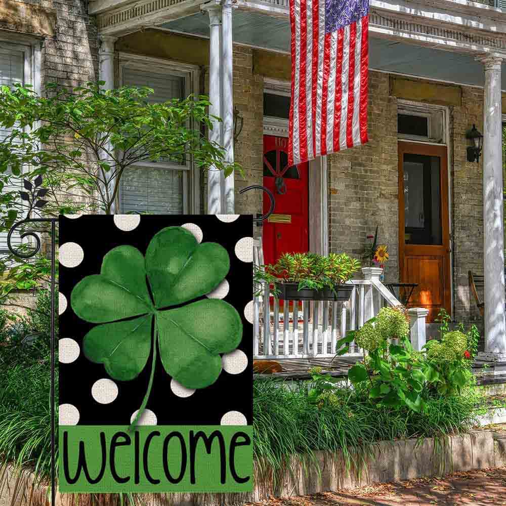 St Patrick’s Day Flag, Big Shamrock Dot Pattern Lucky Gift For St Patrick Day, St Patrick’s Day Garden Flag