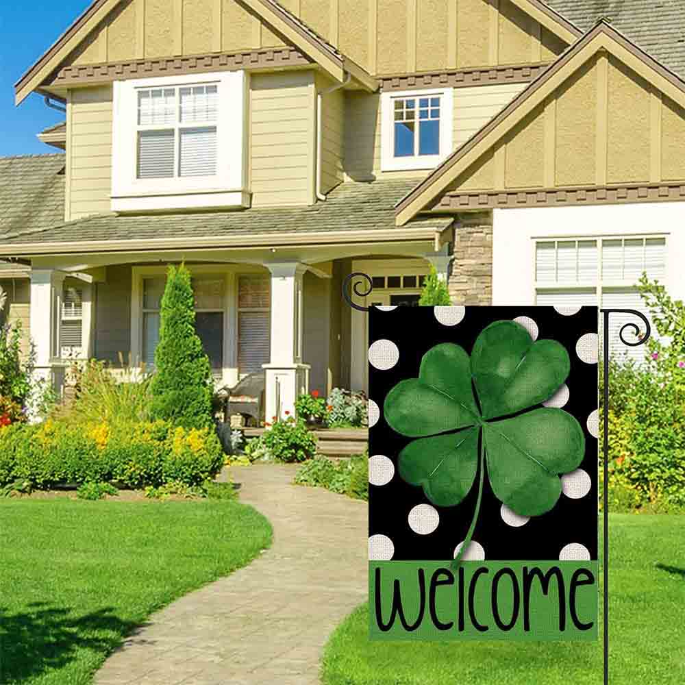 St Patrick’s Day Flag, Big Shamrock Dot Pattern Lucky Gift For St Patrick Day, St Patrick’s Day Garden Flag