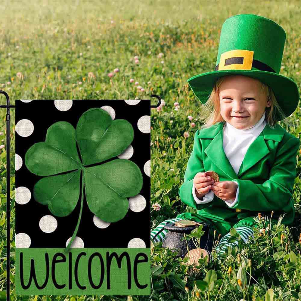 St Patrick’s Day Flag, Big Shamrock Dot Pattern Lucky Gift For St Patrick Day, St Patrick’s Day Garden Flag