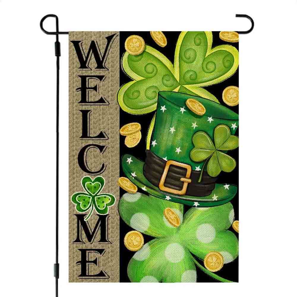 St Patrick’s Day Flag, Gold Coin Green Hat Lucky Gift For St Patrick Day, St Patrick’s Day Garden Flag