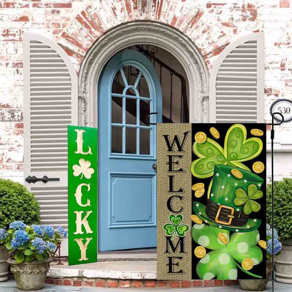 St Patrick’s Day Flag, Gold Coin Green Hat Lucky Gift For St Patrick Day, St Patrick’s Day Garden Flag