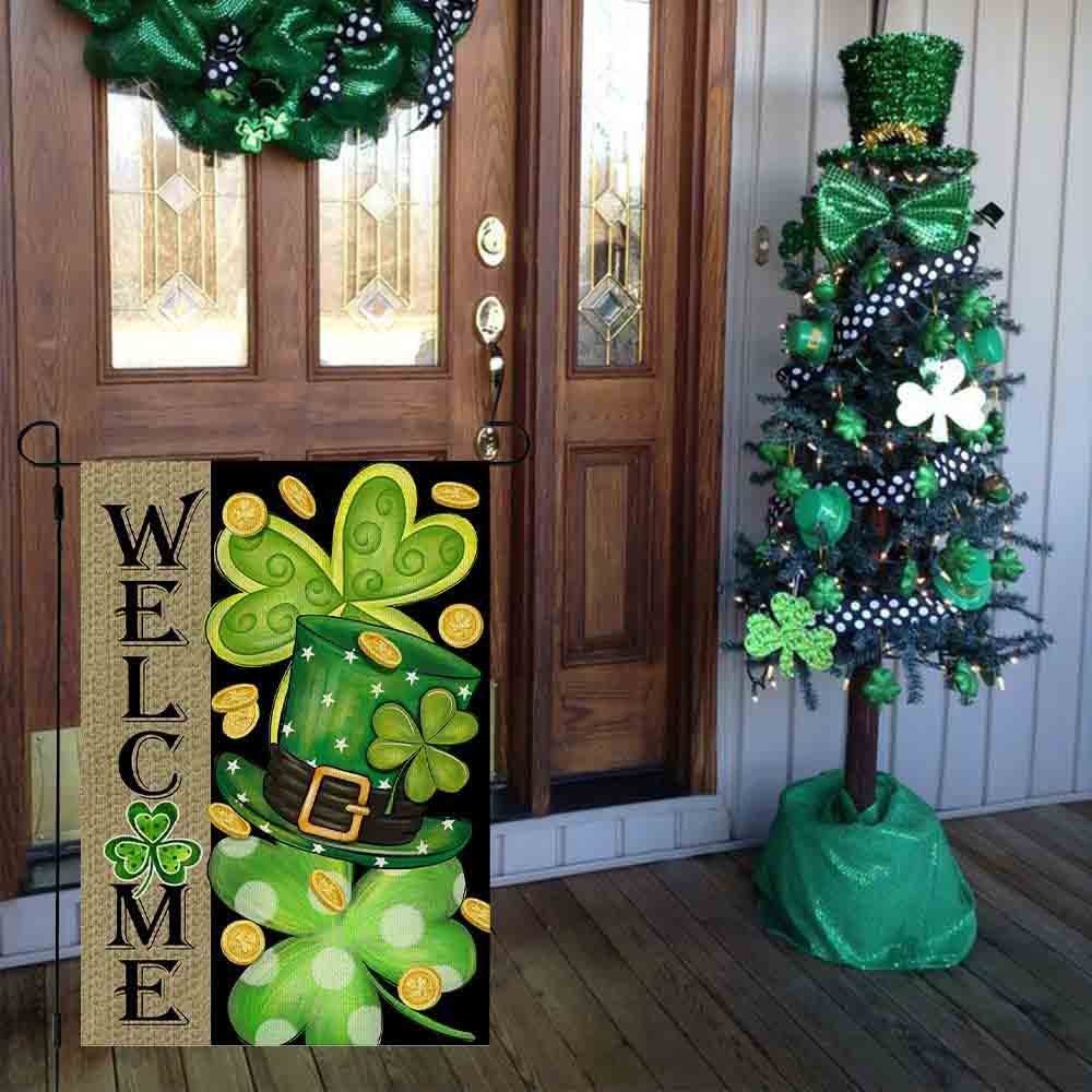 St Patrick’s Day Flag, Gold Coin Green Hat Lucky Gift For St Patrick Day, St Patrick’s Day Garden Flag