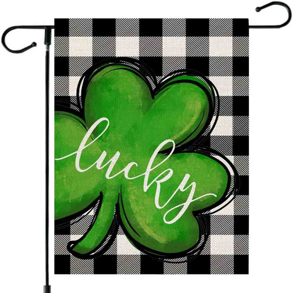 St Patrick’s Day Flag, Lucky Shamrock Caro Pattern Lucky Gift For St Patrick Day, St Patrick’s Day Garden Flag