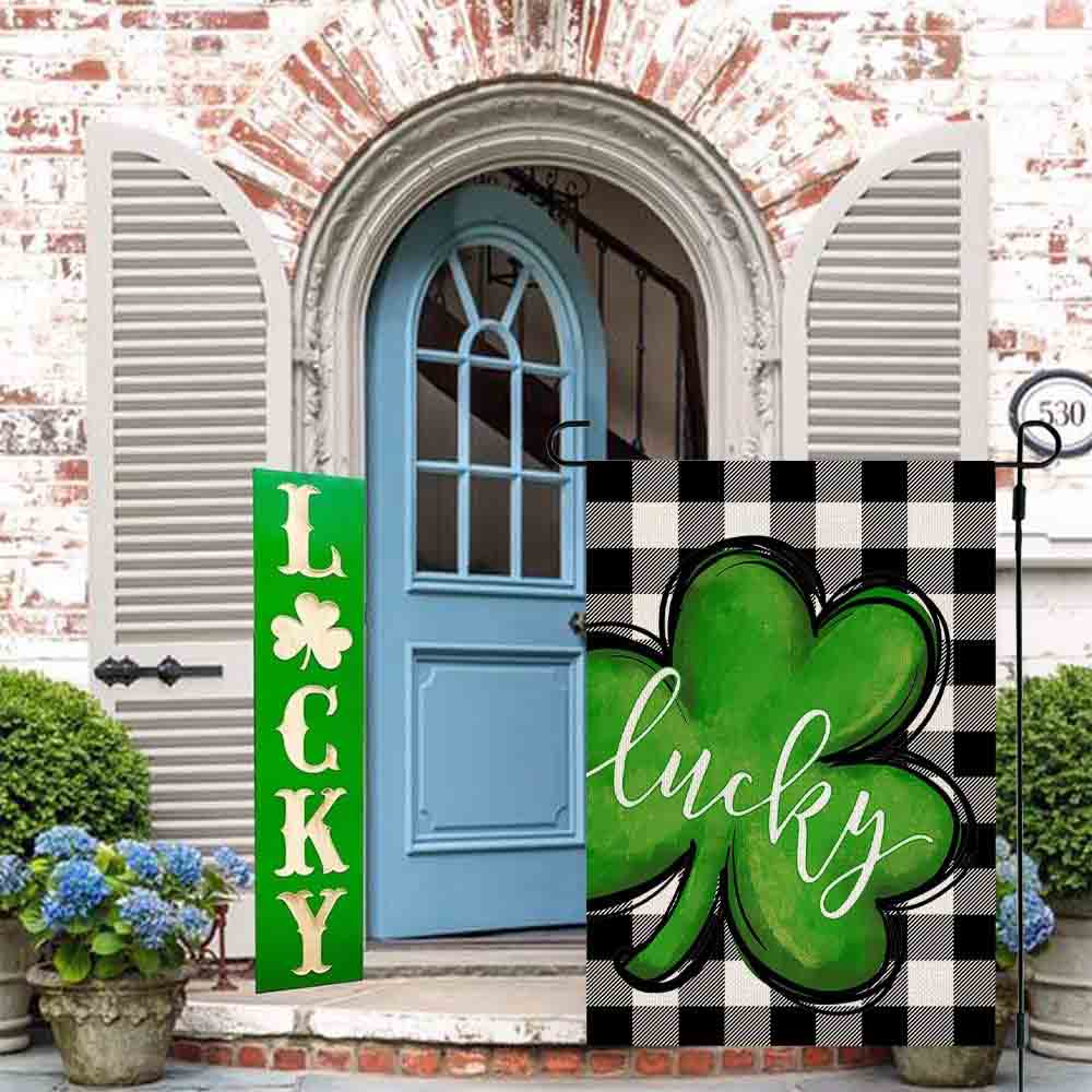 St Patrick’s Day Flag, Lucky Shamrock Caro Pattern Lucky Gift For St Patrick Day, St Patrick’s Day Garden Flag