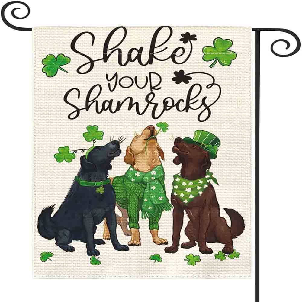 St Patrick’s Day Flag, Three Patrick’s Dogs Shake Your Shamrocks Lucky Gift For St Patrick Day, St Patrick’s Day Garden Flag