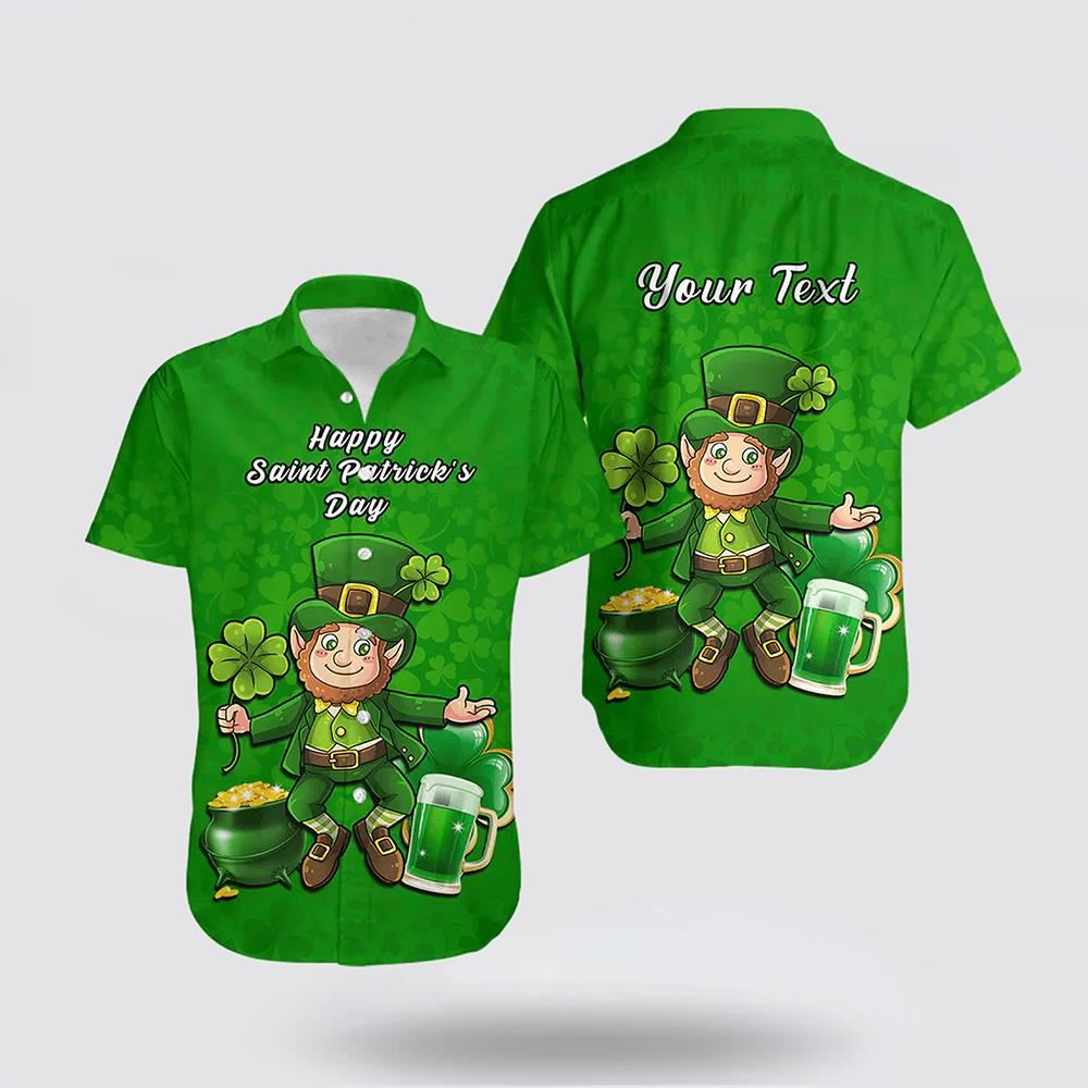 St Patrick’s Day Hawaiian Shirt, Custom Ireland Hawaiian Shirt Saint Patricks Day Happy Leprechaun And Shamrock, St Patricks Day Shirts