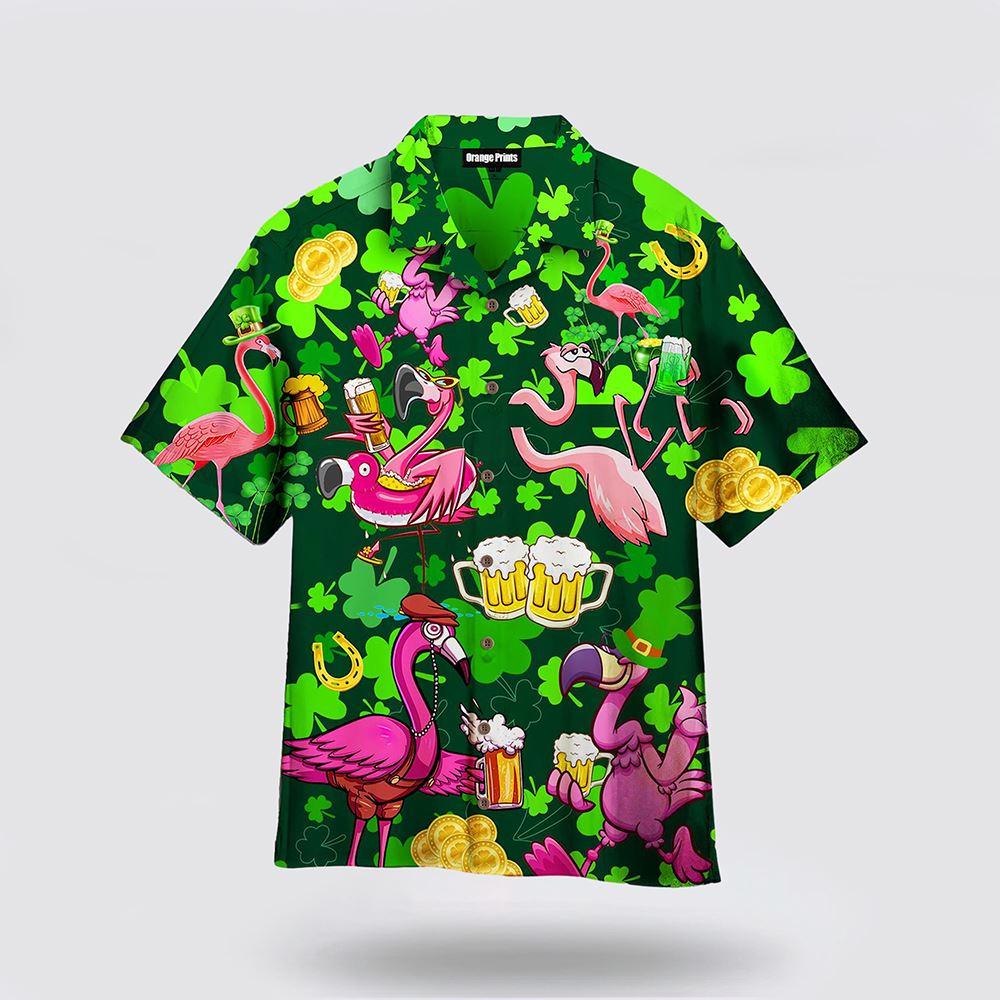 St Patrick’s Day Hawaiian Shirt, Flamingo And Beer Patrick’s day Hawaiian Shirt, St Patricks Day Shirts