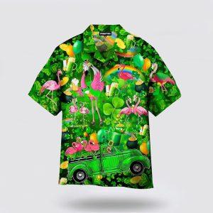St Patrick’s Day Hawaiian Shirt, Flamingos Drink Beer Patrick’s Day Hawaiian Shirt, St Patricks Day Shirts