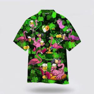St Patrick’s Day Hawaiian Shirt, Flamingos Drink Beer St Patricks Day Hawaiian Shirt, St Patricks Day Shirts