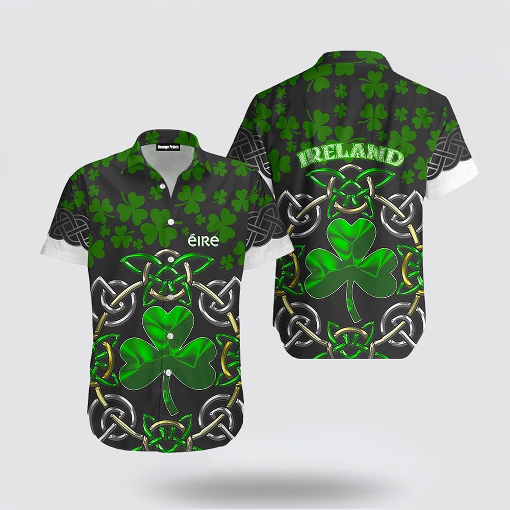 St Patrick’s Day Hawaiian Shirt, Irish Saint Patrick’s Day Shamrock Celtic Cross Hawaiian Shirt, St Patricks Day Shirts
