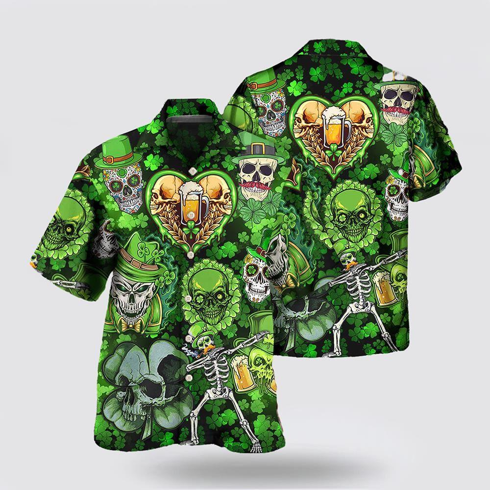 St Patrick’s Day Hawaiian Shirt, Skull St Patricks Day Art Hawaiian Shirt, St Patricks Day Shirts