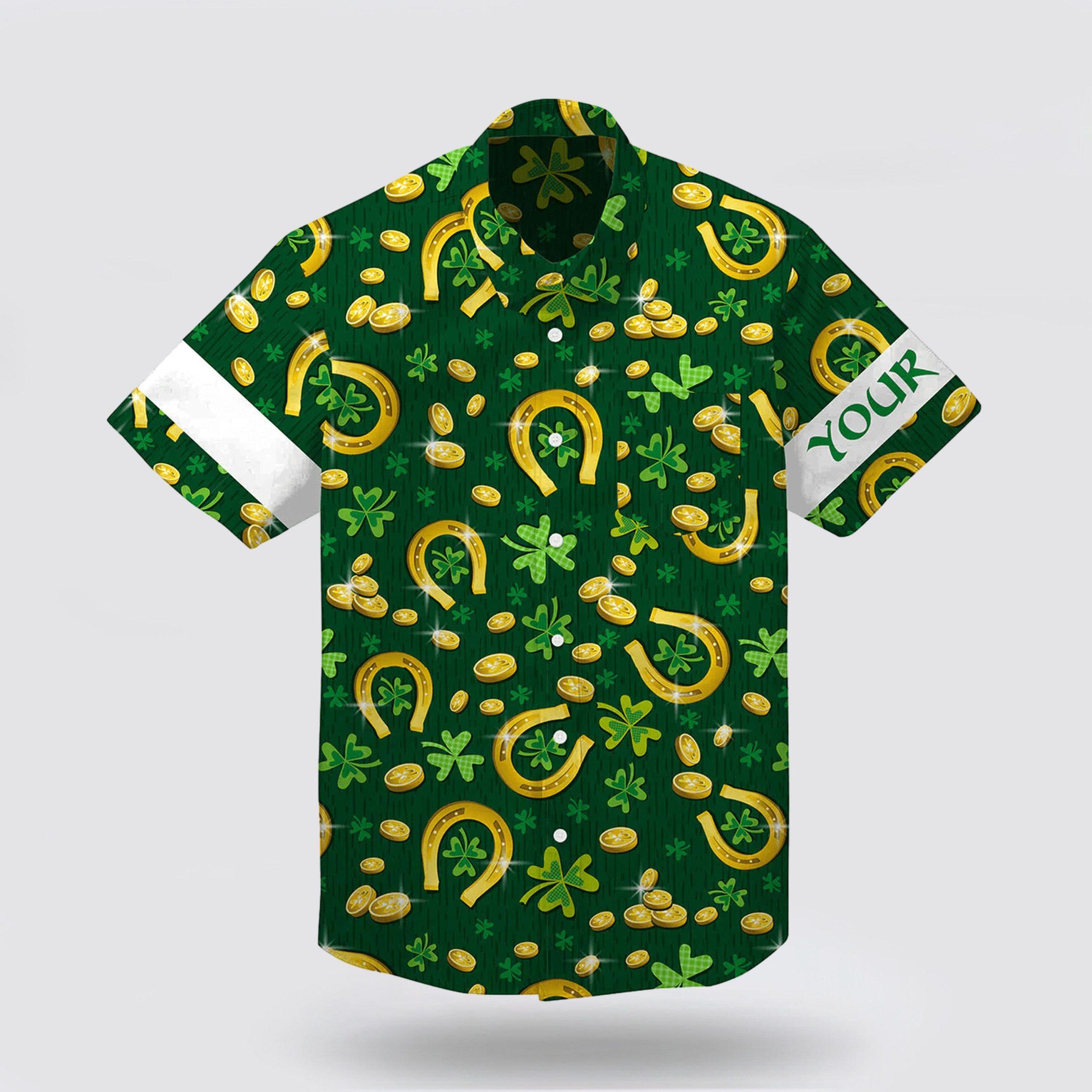 St Patrick’s Day Hawaiian Shirt, St Patrick Day Shirt Horseshoes Green Lucky Charm Shirt, St Patricks Day Shirts