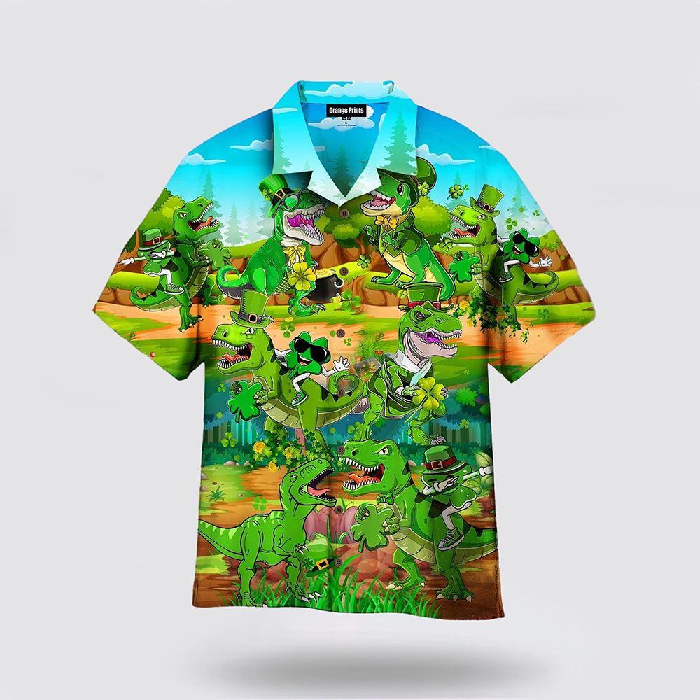 St Patrick’s Day Hawaiian Shirt, T-rex Happy Patricks Day Aloha Hawaiian Shirt, St Patricks Day Shirts