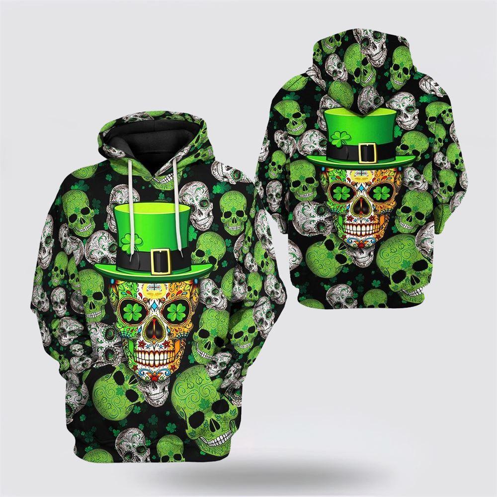 St Patrick’s Day Hoodie, 3D Irish Skull St Patrick Day Custom Hoodie Apperal, St Patricks Day Shirts