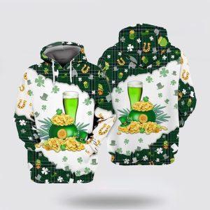 St Patrick’s Day Hoodie, Beer With Gold St Patrick Day 3D All Over Print Hoodie, St Patricks Day Shirts