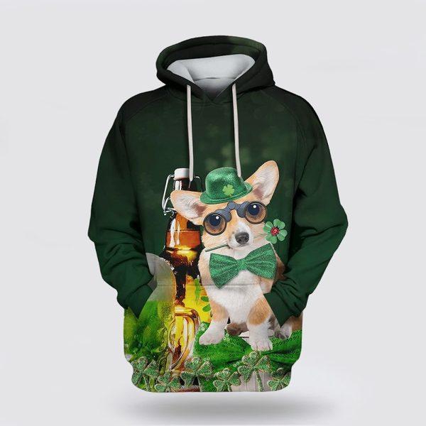 St Patrick’s Day Hoodie, Corgi Dog Saint Patricks Day Over Print 3D Hoodie, St Patricks Day Shirts