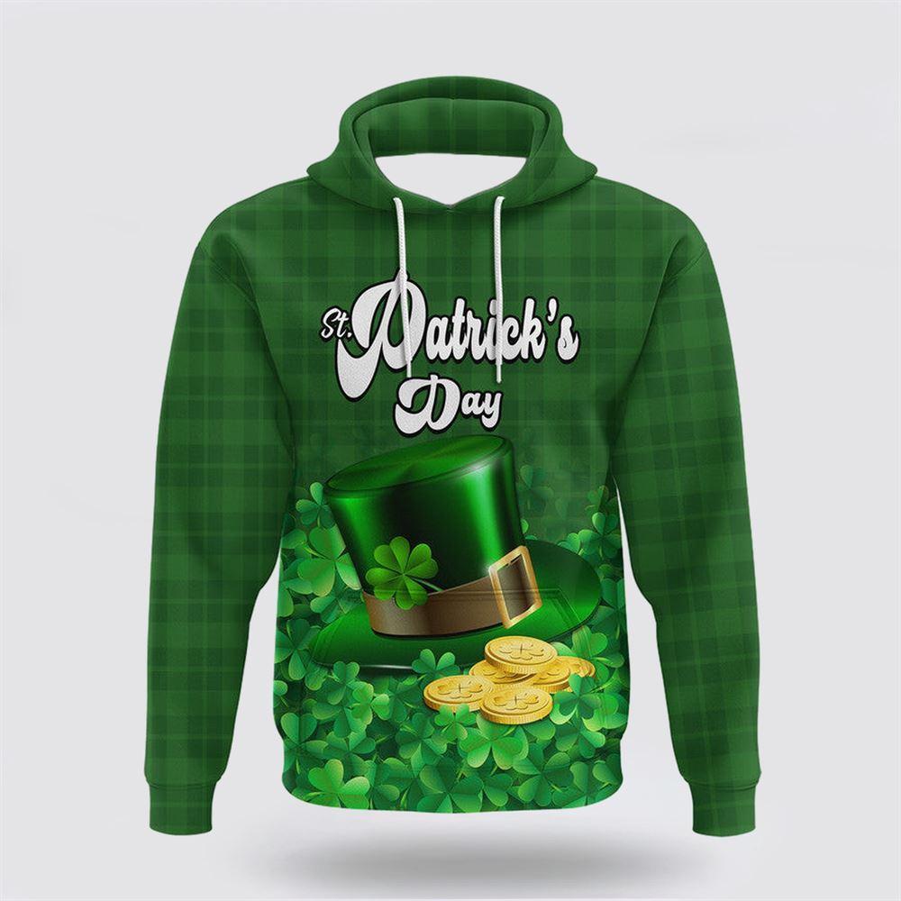 St Patrick’s Day Hoodie, Customized St Patricks Day Hoodie Green Leprechaun Hat With Clover Leaf No2, St Patricks Day Shirts