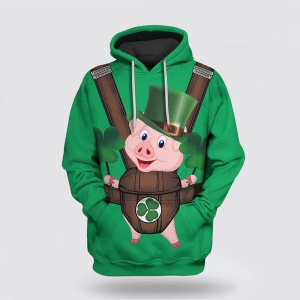 St Patrick’s Day Hoodie, Cute Pig Saint Patricks Day Over Print 3D Hoodie, St Patricks Day Shirts