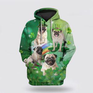 St Patrick’s Day Hoodie, Cute Pugs Dog Saint Patricks Day Over Print 3D Hoodie, St Patricks Day Shirts