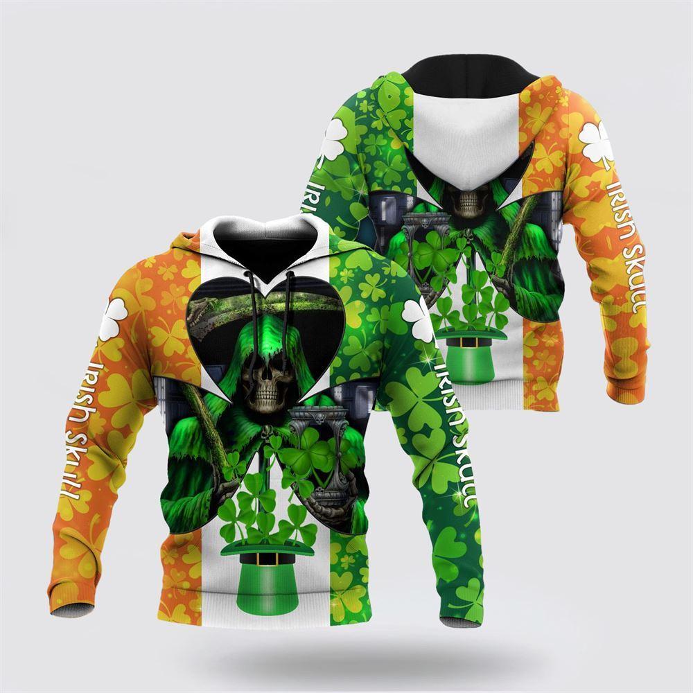 St Patrick’s Day Hoodie, Happy St Patrick’s Day Irish Skull 3D All Over Printed Unisex Hoodie, St Patricks Day Shirts