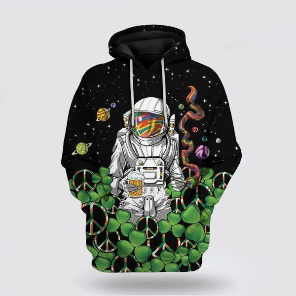 St Patrick’s Day Hoodie, Hippie Astronaut St Patricks Day Over Print 3D Hoodie, St Patricks Day Shirts