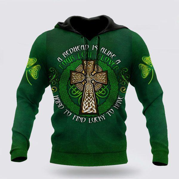 St Patrick’s Day Hoodie, Premium Unisex Hoodie Irish St Patricks Celtic Cross And Shamrock, St Patricks Day Shirts
