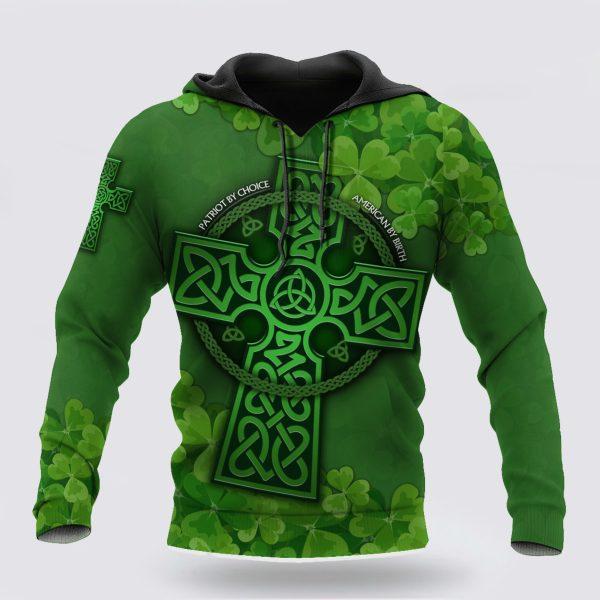St Patrick’s Day Hoodie, Premium Unisex Hoodie Irish St Patricks  Celtic Cross And Shamrock, St Patricks Day Shirts