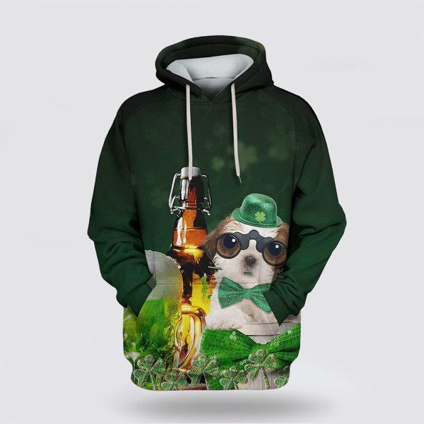 St Patrick’s Day Hoodie, Shih Tzu Dog Saint Patricks Day Over Print 3D Hoodie, St Patricks Day Shirts