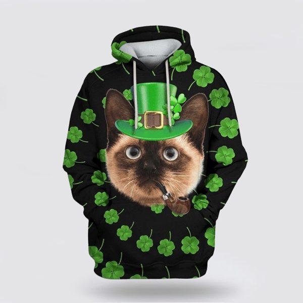 St Patrick’s Day Hoodie, Siamese Cat Saint Patricks Day Over Print 3D Hoodie, St Patricks Day Shirts