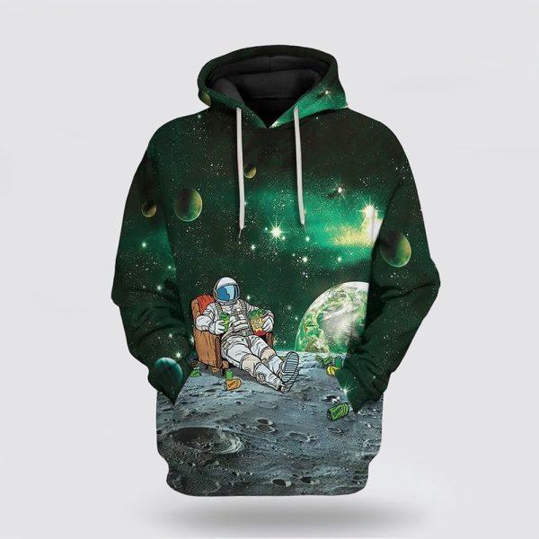 St Patrick’s Day Hoodie, St Patricks Day Astronaut Drinking Beer Over Print 3D Hoodie, St Patricks Day Shirts