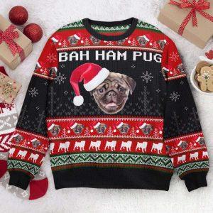 Ugly Christmas Sweater, Bah Ham Pug, Personalized…