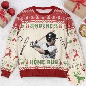 Ugly Christmas Sweater Baseball Ho Ho Home Run Personalized Photo Ugly Sweater Best Ugly Christmas Sweater 1 jiegnp.jpg