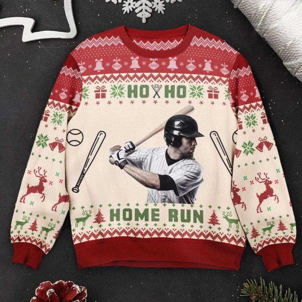 Ugly Christmas Sweater, Baseball Ho Ho Home Run, Personalized Photo Ugly Sweater, Best Ugly Christmas Sweater