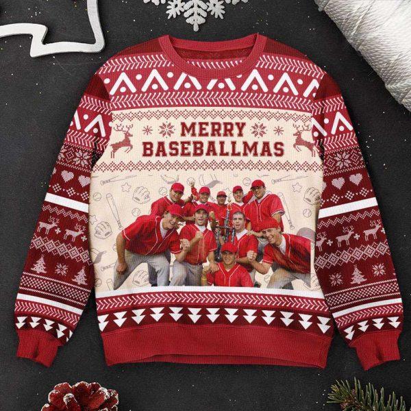Ugly Christmas Sweater, Baseball Team Merry Baseballmas, Personalized Photo Ugly Sweater, Best Ugly Christmas Sweater