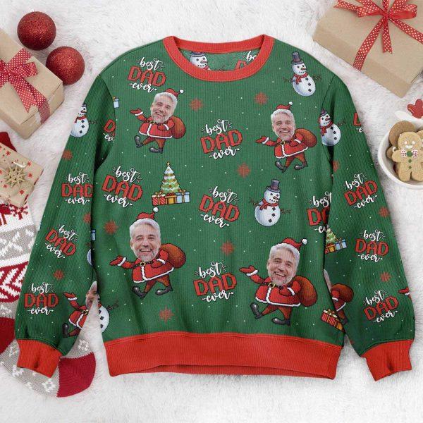 Ugly Christmas Sweater, Best Dad Ever Santa Ugly Sweater Christmas, Personalized Photo Dad Ugly Sweater, Best Ugly Christmas Sweater