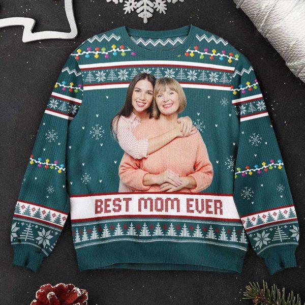 Ugly Christmas Sweater, Best Mom Ever Custom Photo Gift For Mom Grandma, Personalized Photo Ugly Sweater, Best Ugly Christmas Sweater