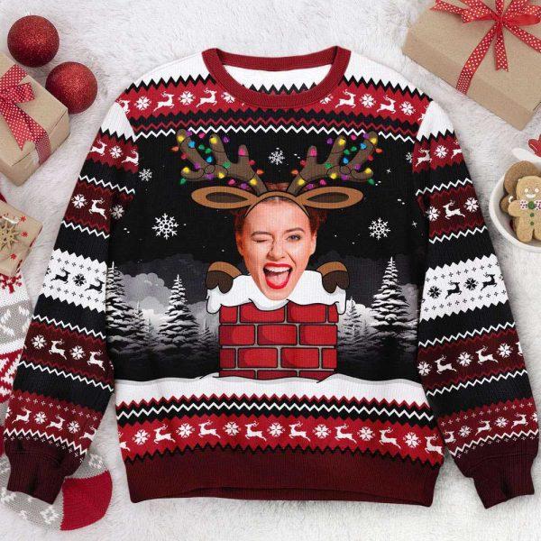 Ugly Christmas Sweater, Christmas Reindeer Face Photo, Personalized Photo Ugly Sweater, Best Ugly Christmas Sweater