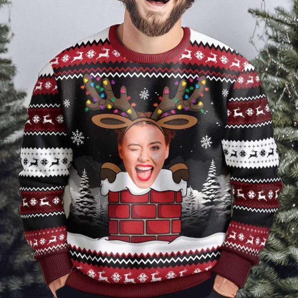 Ugly Christmas Sweater, Christmas Reindeer Face Photo, Personalized Photo Ugly Sweater, Best Ugly Christmas Sweater