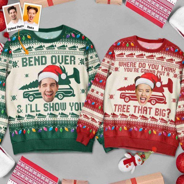 Ugly Christmas Sweater, Custom Face Bend Over & I’ll Show You, Personalized Photo Ugly Sweater, Best Ugly Christmas Sweater