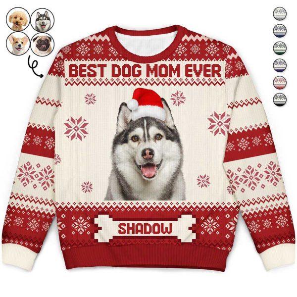 Ugly Christmas Sweater, Custom Photo Funny Pet Face Best Dog Mom Ever, Personalized Ugly Sweater For Dog Lovers, Best Ugly Christmas Sweater