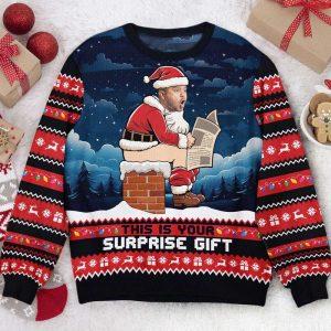 Ugly Christmas Sweater, Funny Santa Face Photo…