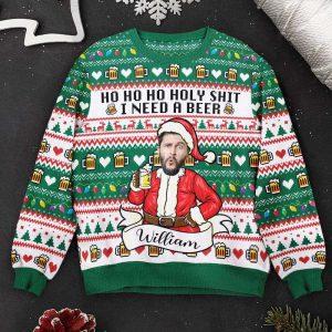 Ugly Christmas Sweater Funny Santa Ho Ho Ho Holy I Need A Beer Personalized Photo Ugly Sweater Best Ugly Christmas Sweater 2 agnbgc.jpg