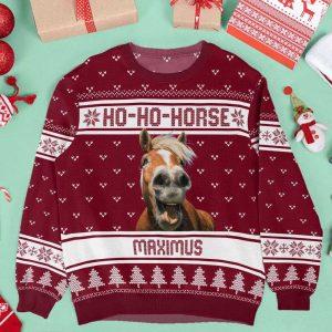 Ugly Christmas Sweater, Ho-Ho-Horse, Personalized Ugly Sweater,…