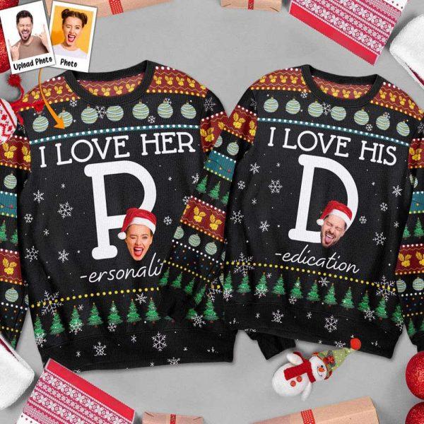 Ugly Christmas Sweater, I Love Her P I Love His D, Personalized Ugly Sweater, Best Ugly Christmas Sweater