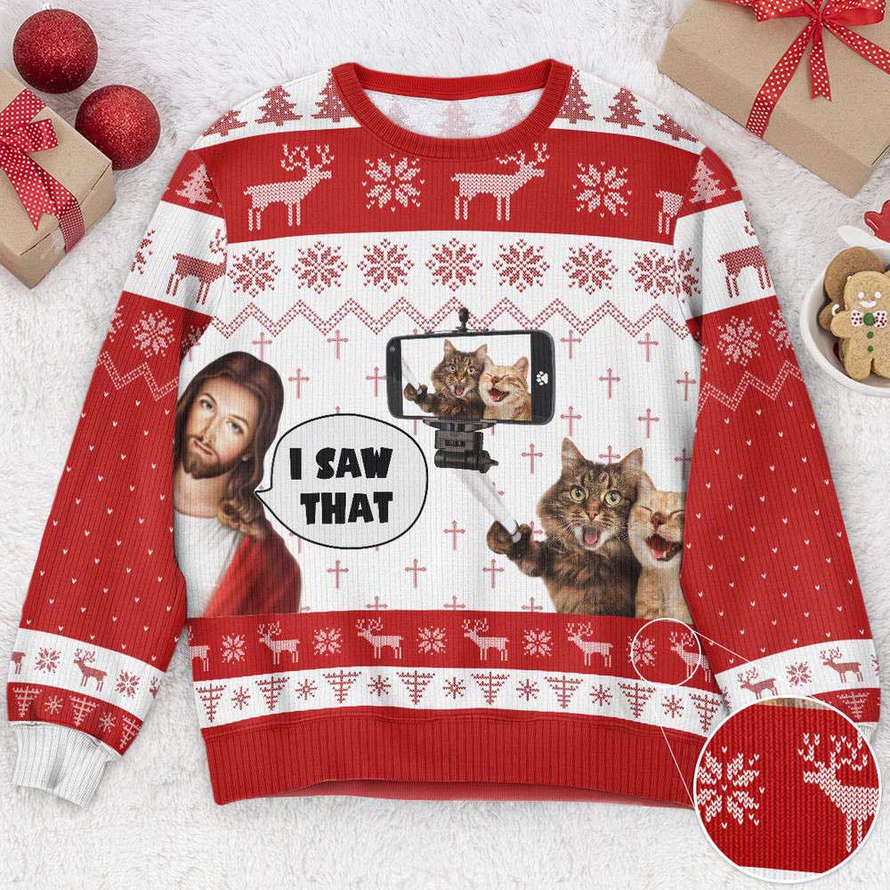 Ugly Christmas Sweater, I Saw That Jesus Funny Meme, Personalized Photo Ugly Sweater, Best Ugly Christmas Sweater Ugly Christmas Sweater, I Saw That Jesus Funny Meme, Personalized Photo Ugly Sweater, Best Ugly Christmas Sweater