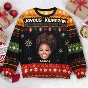 Ugly Christmas Sweater, Joyous Kwanzaa, Personalized Photo…